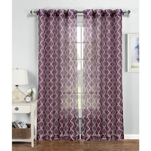 Window Elements Plum/Gray Trellis Grommet Sheer Curtain - 54 in. W x 96 in. L