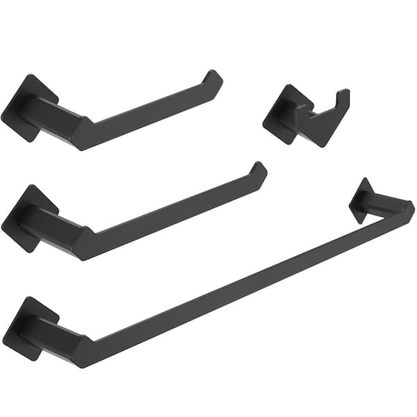 HOMEMYSTIQUE 4-Piece Bath Hardware Set in Matte Black with Towel Ring Toilet Paper Holder Towel Hook and Towel Bar in Matte Black