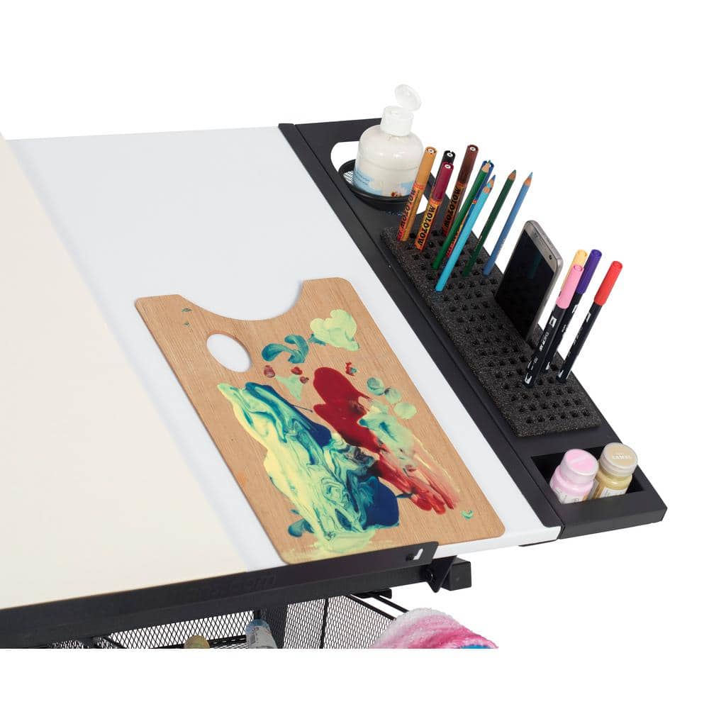 Adjustable White Metal Drafting Table with Storage Drawers