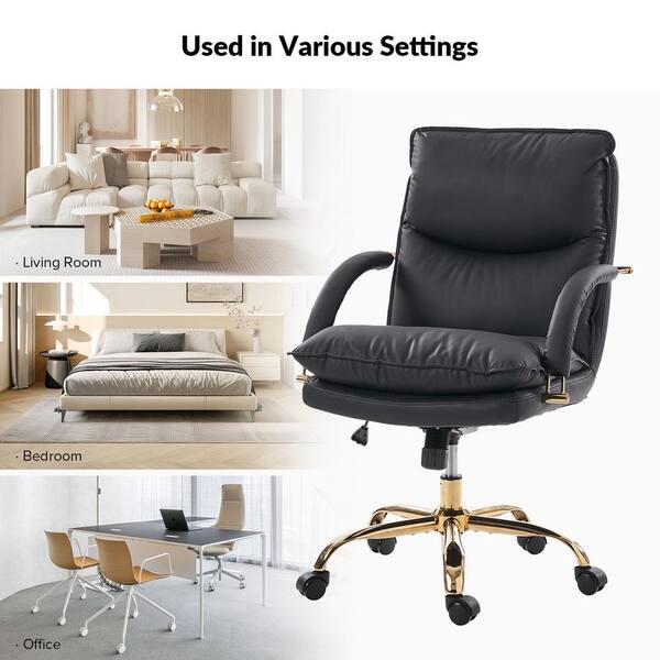 JAYDEN CREATION Leona Black Modern Faux Leather Swivel