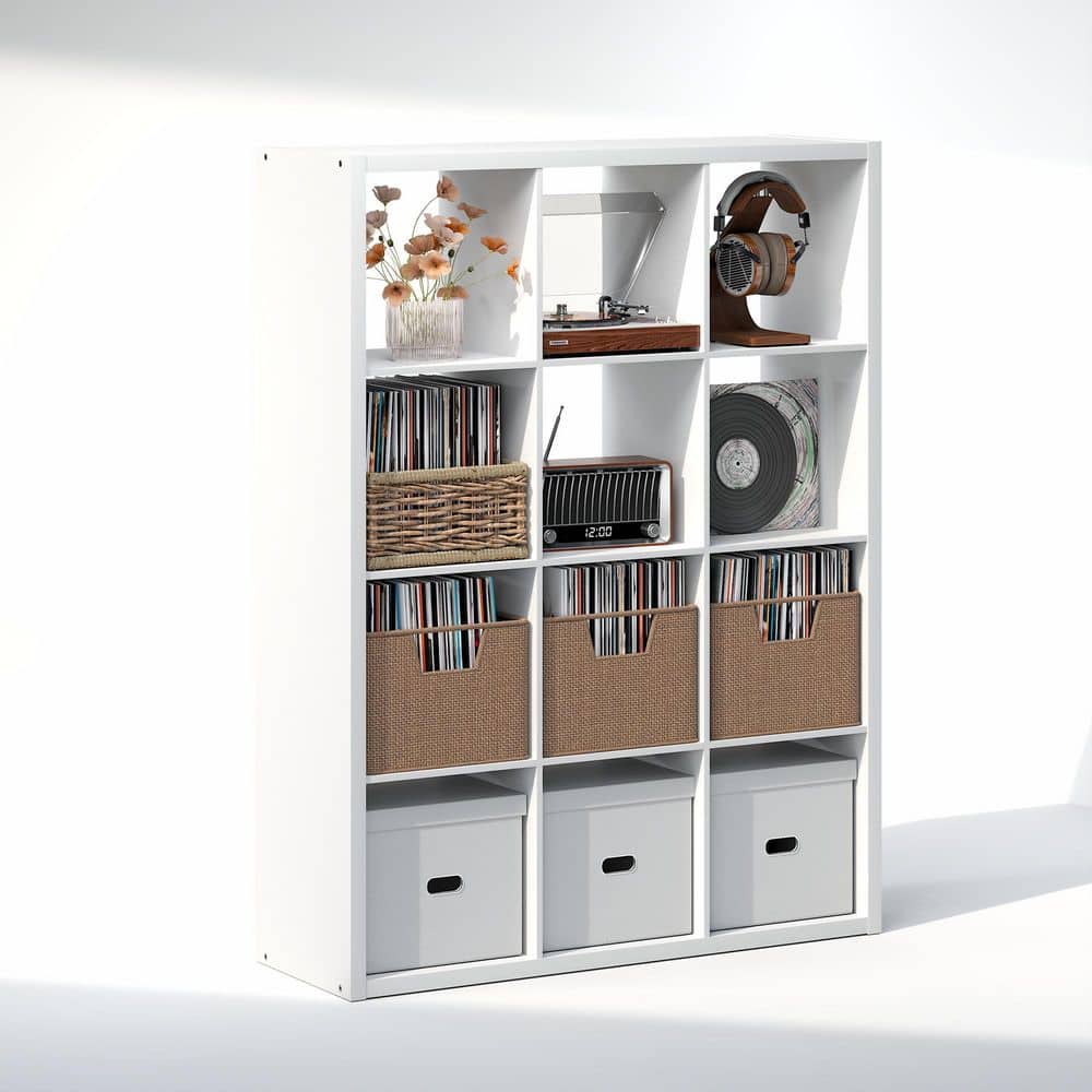 Furinno CUBICLE White 12-Cube Media Storage Shelf NALU23004WH
