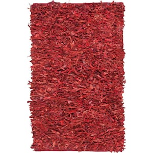 Leather Shag Red 4 ft. x 6 ft. Solid Area Rug