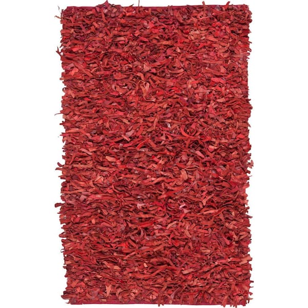 SAFAVIEH Leather Shag Red 4 ft. x 6 ft. Solid Area Rug