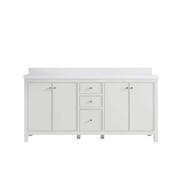 Willow Collections Chicago 72 in. Double Sink Freestanding White Bath Vanity with White Qt. Top Unassembled
