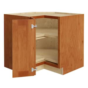 Newport 36 in. W x 24 in. D x 34.5 in. H Assembled Plywood Corner Lazy Susan Base Kitchen Cabinet in Cinnamon LH