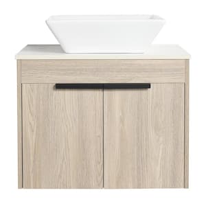 23.6 in. W x 18.9 in. D x 23.3 in. H Modern Float Bath Vanity in White Oak with Ceramic Top,Soft Close Door,Single Sink