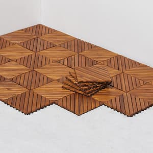 11 in. x 11 in. 12-Diagonal Slat Acacia Interlocking Deck Tile in Wood (Set of 10 Tiles)