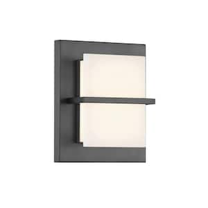 Tarnos Modern 1-Light Gun Metal-2 Dimmable LED Wall Sconce with White Faux Alabaster Shade