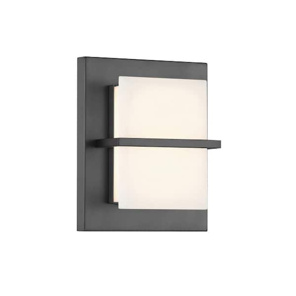 Minka Lavery Tarnos Modern 1-Light Gun Metal-2 Dimmable LED Wall Sconce with White Faux Alabaster Shade