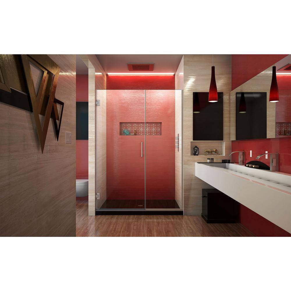 Unidoor Plus 46" Frameless Clear Glass Shower Door with Black Hardware