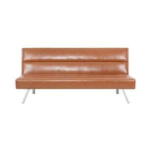 HOMESTOCK Caramel Futon Sofa Bed Faux Leather Futon Couch Modern ...