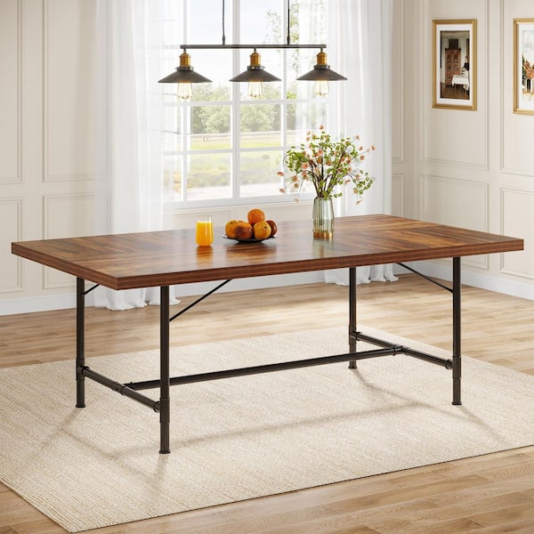 Roesler Vintage Brown Engineered Wood 70.8 in. 4 Legs Dining Table Seats 6