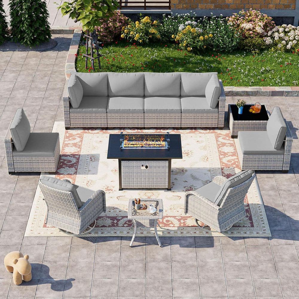 muphyers 11-Piece Wicker Patio Conversation Set with Fire