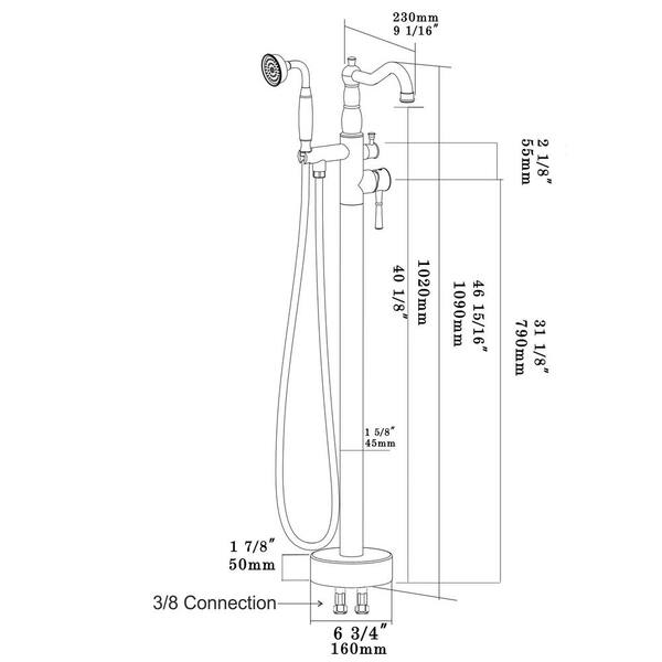 AKDY 42.5-in Antique Bronze 1-Handle Residential Freestanding Bathtub Faucet with Hand Shower AKDY 42.5-in Antique Bronze 1-Handle Residential Freestanding Bathtub Faucet with Hand Shower