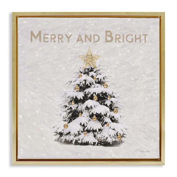 Stupell Industries Merry and Bright Scene by Lori Deiter 1-Piece Floater Frame Graphic Print Typography Poster Art Print 25 in. x 25 in.