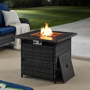 ArcoBay 30 in. Square Gray Wicker and Metal Propane Gas Outdoor Fire Pit Table with Lava Rocks, 50000 BTU