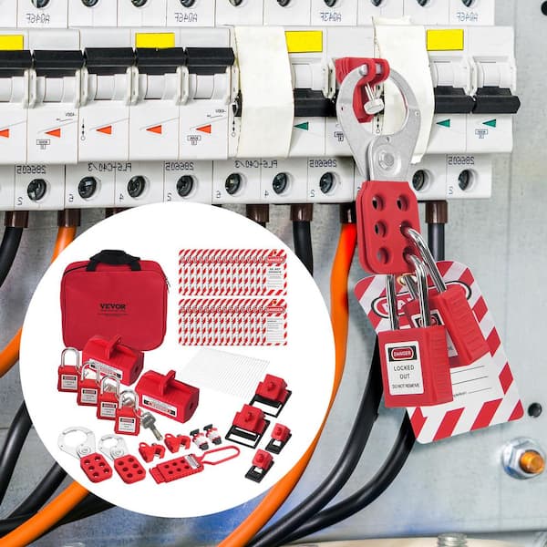 Lockout Tagout Station Kit, 47-Pieces Safety Lock Set Includes Padlocks, Hasps, Tags, Nylon Ties, Plug Lockouts