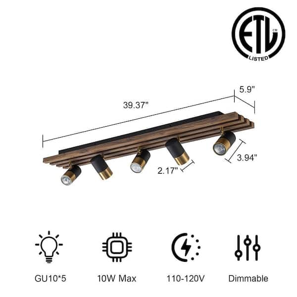 39.37 in. 5-Light Black and Brass Track Lighting Kit with Rotating Heads, Modern Rectangle Flush Mount Ceiling Light