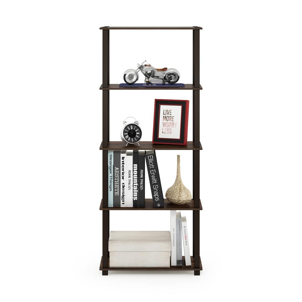 57.4 in. Tall Walnut/Brown 5-Shelves Etagere Bookcases