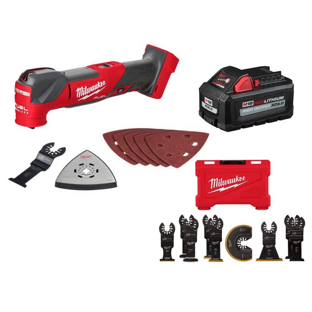 MILWAUKEE M18 FUEL 18V Lithium-Ion Cordless Brushless Oscillating Multi-Tool w/ 6.0 Battery & OMT Blades (2836-20-48-1)