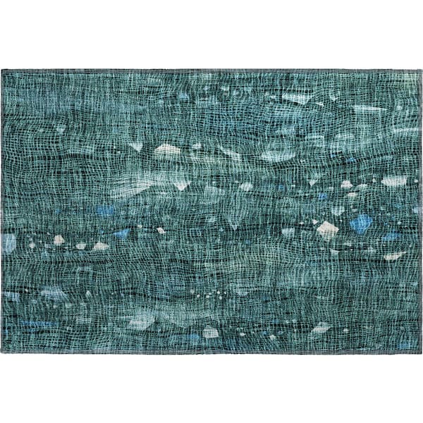 Mayfield Premium Machine Washable Abstract AMF2092 Teal 2 ft. x 3 ft. Accent Rug