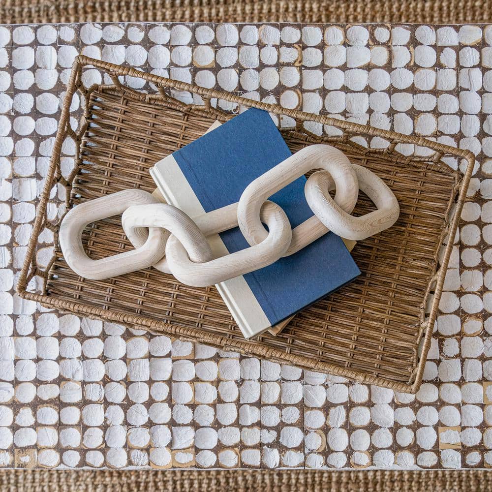 Natural Hand-Woven Rattan Rectangular Tray with Iron Frame