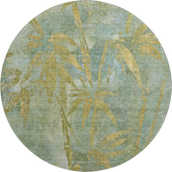 Mayfield Premium Machine Washable Abstract AMF2222 Aloe 8 ft. x 8 ft. Round Rug
