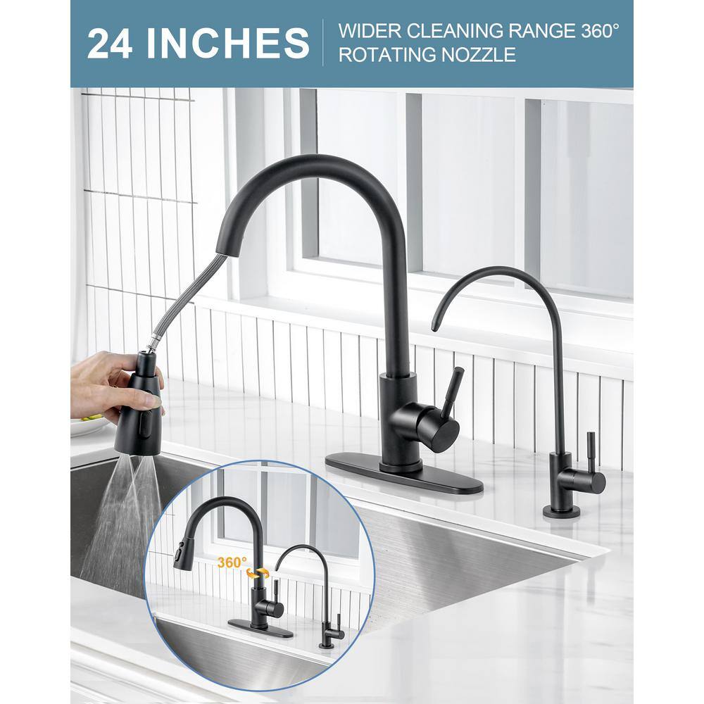 Matte Black Stainless Steel Pull-Down Kitchen Faucet with Water Filter