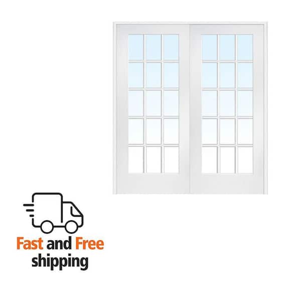 72 in. x 84 in. Both Active Primed Composite Glass Clear Glass 15 Lite True Divided Prehung Interior French Door