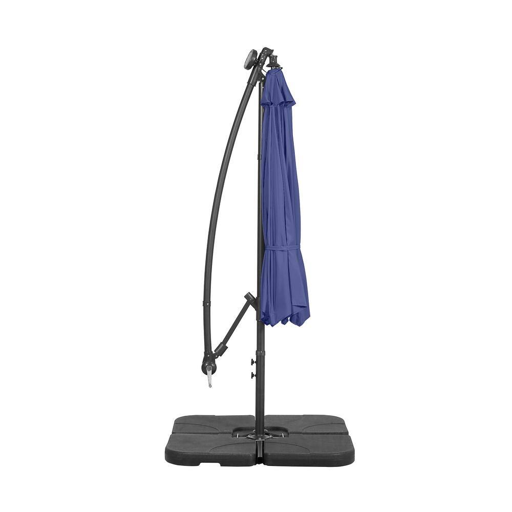 Navy Blue 10 Ft Solar LED Cantilever Patio Umbrella with Base