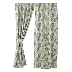 Dorset 40 in. W x 84 in. L Floral Light Filtering Rod Pocket Window Panel Basil Creme Evergreen Pair