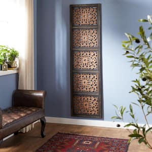 20 in. x  72 in. Wood Brown Handmade Intricately Carved Floral Wall Decor