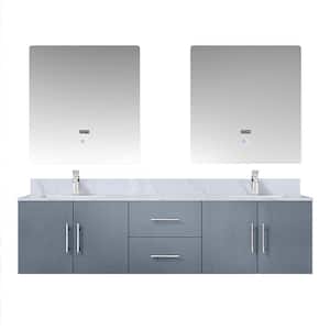 Geneva 72 in. W x 22 in. D Dark Grey Double Bath Vanity, Carrara Marble Top, Faucet Set, and 30 in. LED Mirrors