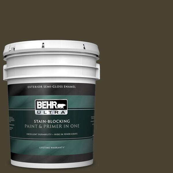 BEHR ULTRA 5 gal. #UL140-1 French Roast Semi-Gloss Enamel Exterior Paint and Primer in One