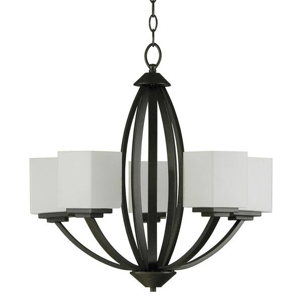 Filament Design 5-Light Old Silver Chandelier with Etched White Glass Shade