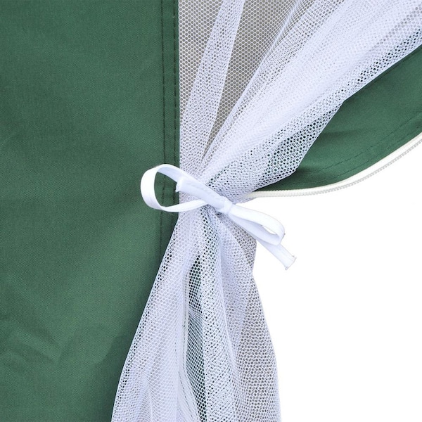 8.2 ft. Steel Frame Hexagon Sun Shade Canopy Tent with Protective Mesh Screen Walls and Proper UV Sun Protection, Green