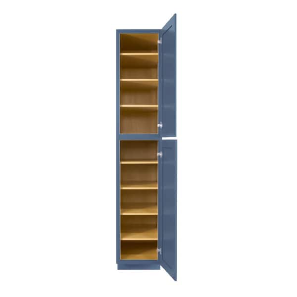LIFEART CABINETRY Lancaster Blue Plywood Shaker Stock Assembled Tall Pantry Kitchen Cabinet 30 in. W x 96 in. D H x 27 in. D