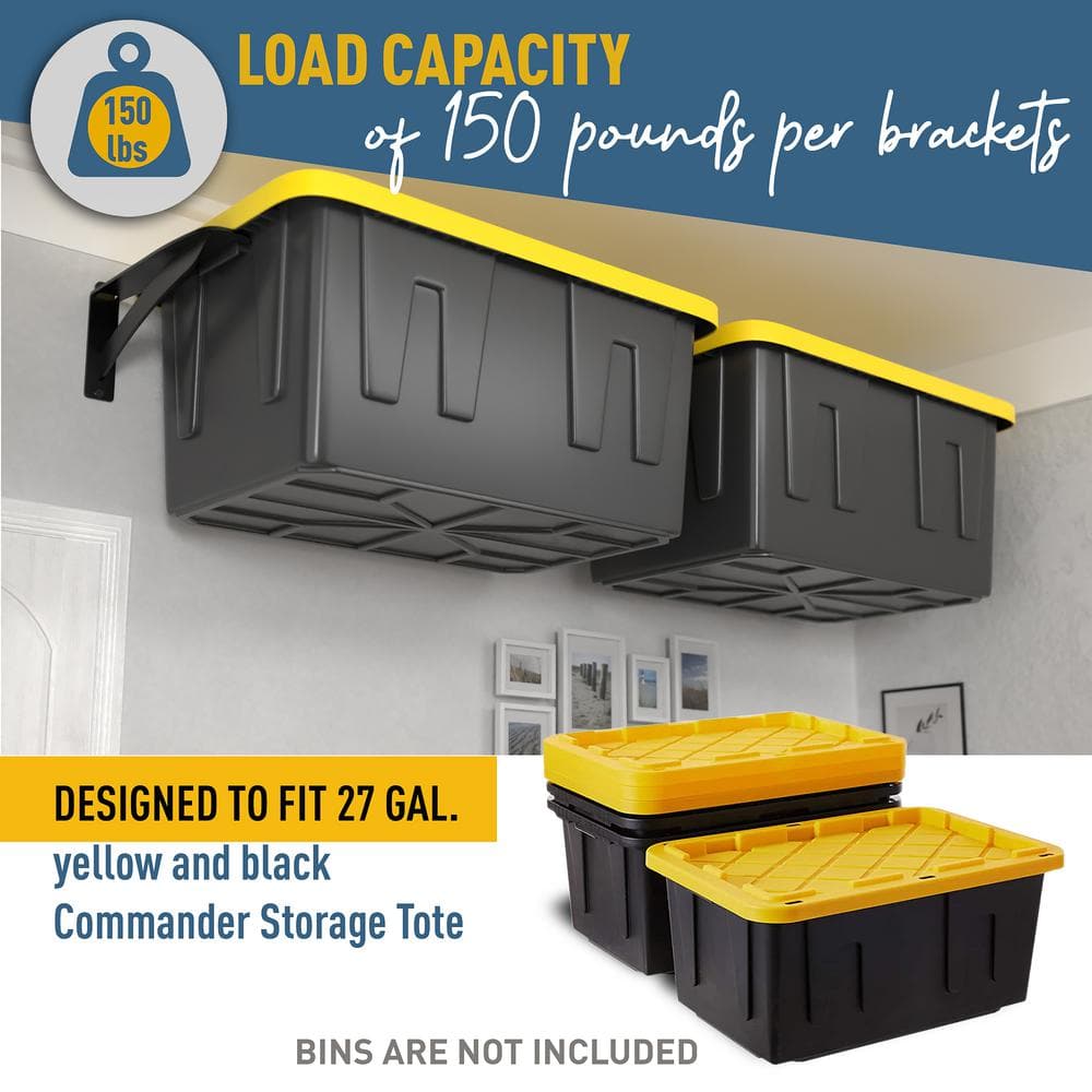 Heavy-Duty Black Steel Wall-Mounted Garage Tote Rack System