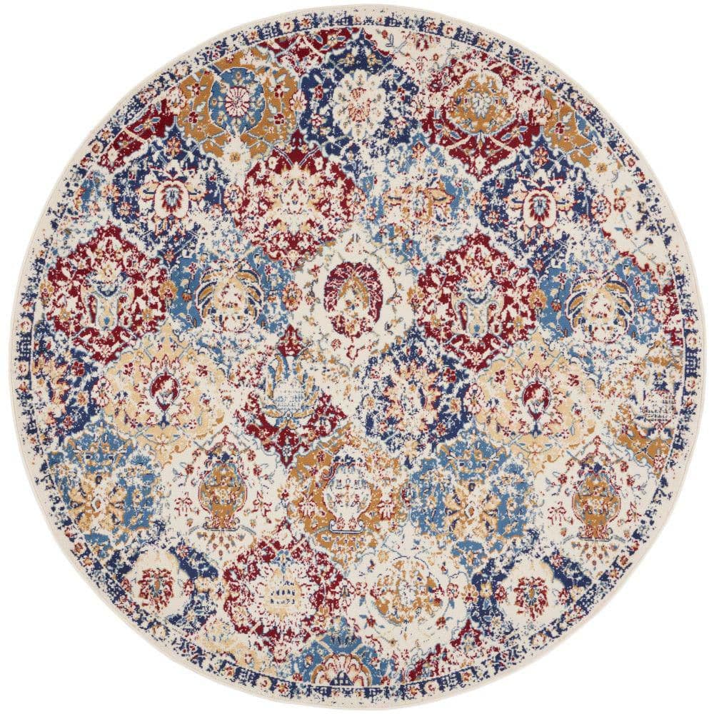 Nourison Grafix Blue Multicolor 4 ft. x 4 ft. Medallion Traditional ...