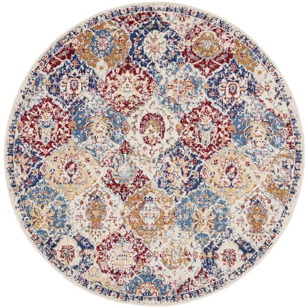 Grafix Blue Multicolor 4 ft. x 4 ft. Medallion Traditional Round Area Rug