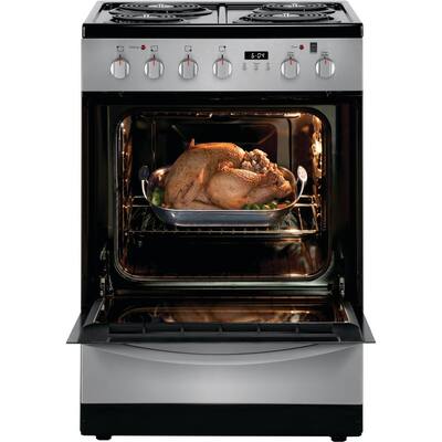 24 in. 1.9 cu. ft. Freestanding Electric Range with Manual Clean in Stainless Steel