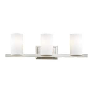 Delray 26 in. 3-Light Brushed Nickel Vanity1-Light with Satin Opal White Glass