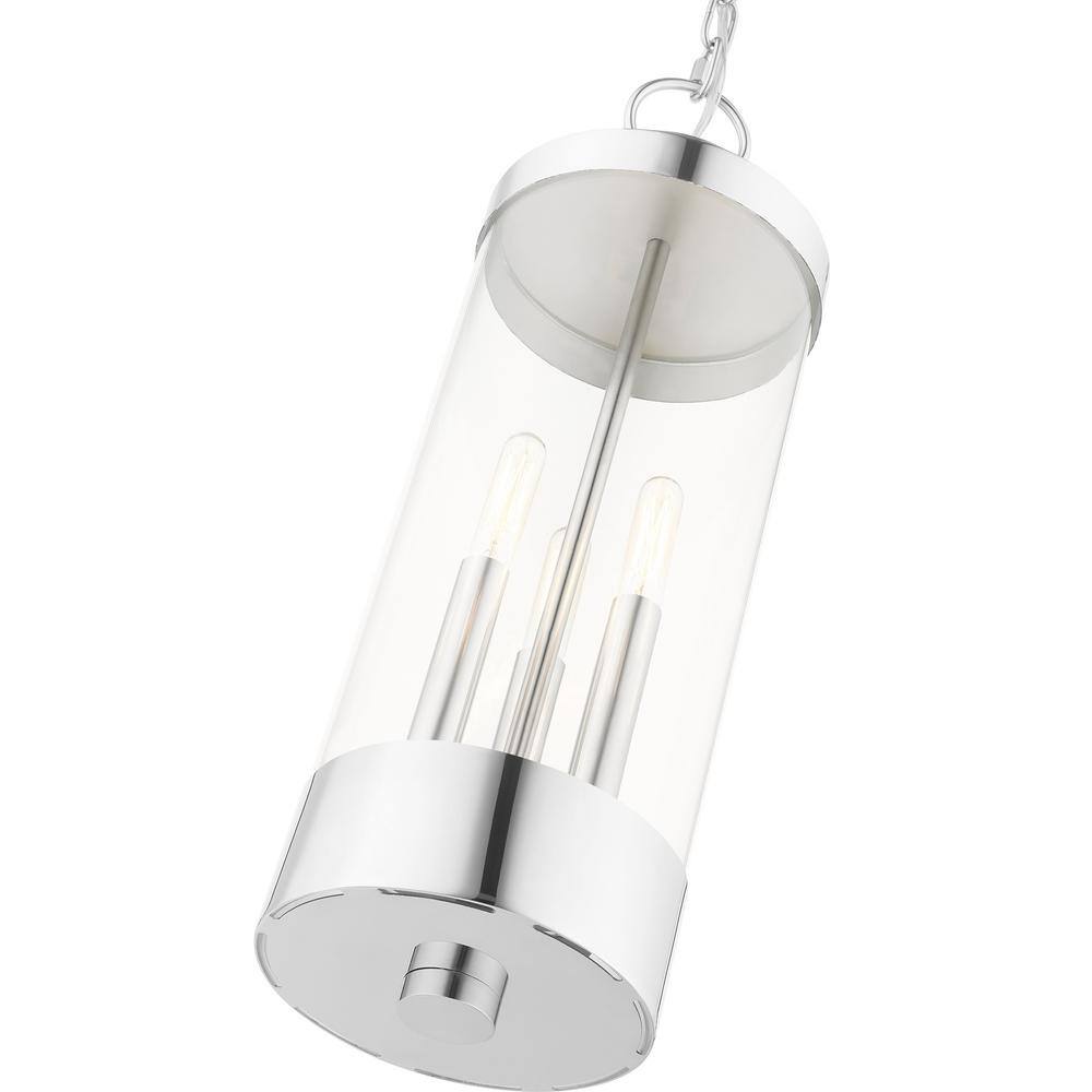 Polished Chrome 3-Light Outdoor Hanging Lantern with Clear Glass