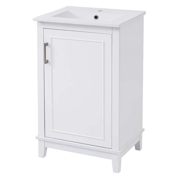 20 in. W x 15.5 in. D x 33.3 in. H Single Freestanding Bath Banity in White with White Ceramic Top and Soft-Close Door