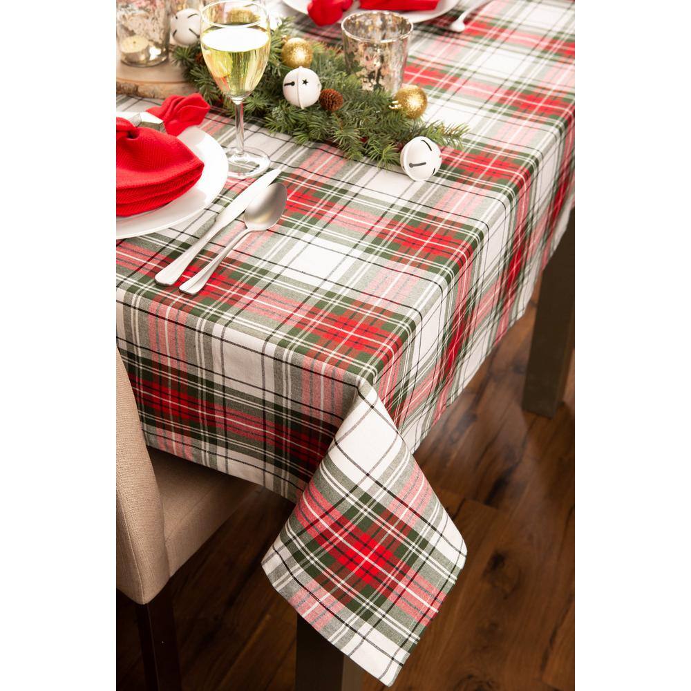 Christmas Plaid Red Green White Fabric Tablecloth 60x104