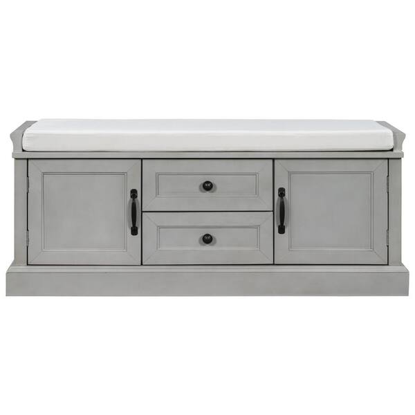 GZMR Storage Bench with 2 Drawers and 2 Cabinets Modern Navy Blue Storage Bench with Storage 42.5-in x 15.1-in x 17.5-in