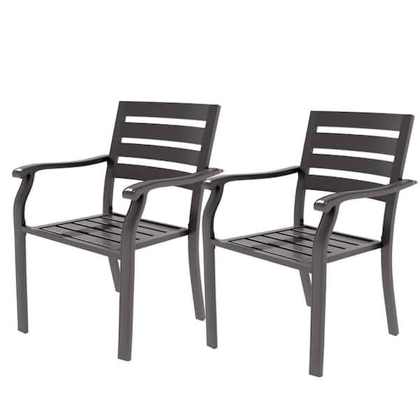 Metal Outdoor Dining Chair in Black Set of 2, All-Weather Bistro Metal Chairs for Gardens, Terraces and Swimming Pool
