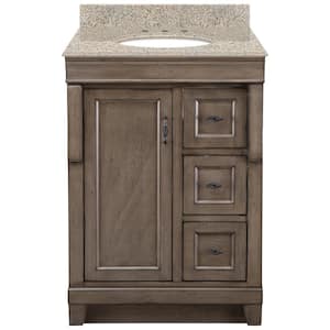 Naples 25 in. x 22 in. D Vanity in Distressed Grey with Granite Vanity Top in Beige with Oval White Basin