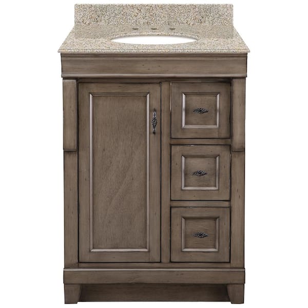 Home Decorators Collection Naples 25 in. W x 22 in. D x 35 in. H Single Sink Freestanding Bath Vanity in Distressed Gray with Beige Granite Top