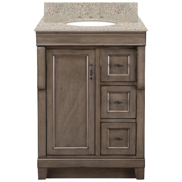 Naples 25 in. W x 22 in. D x 35 in. H Single Sink Freestanding Bath Vanity in Distressed Gray with Beige Granite Top